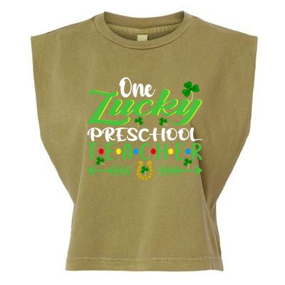 One Lucky Preschool Teacher St Patrick's Day For Teacher Funny Gift Garment-Dyed Women's Muscle Tee