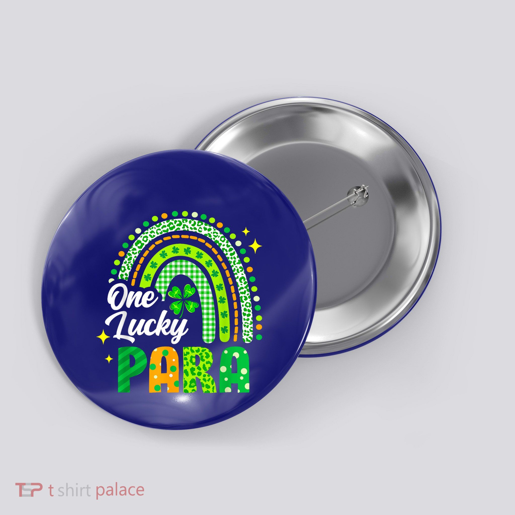 One Lucky Para St PatrickS Day Rainbow Leopard Shamrock Button
