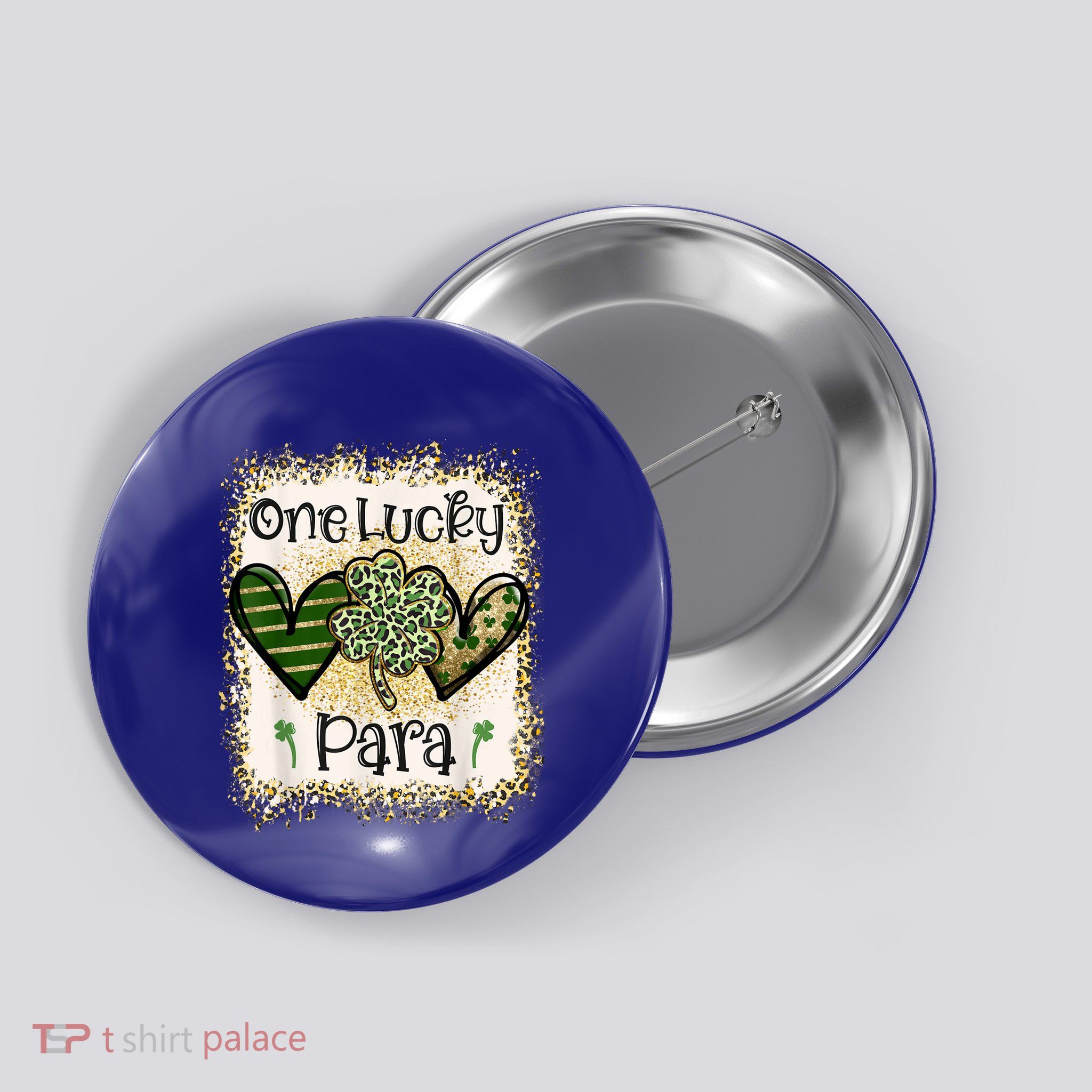 One Lucky Para St Patricks Day Leopard Shamrock Button