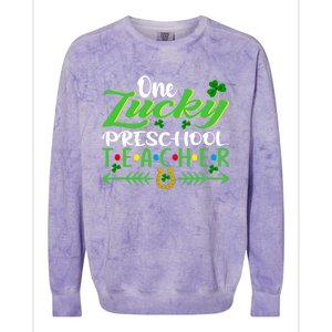 One Lucky Preschool Teacher St Patrick's Day For Teacher Funny Gift Colorblast Crewneck Sweatshirt