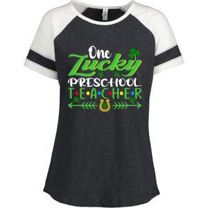 One Lucky Preschool Teacher St Patrick's Day For Teacher Funny Gift Enza Ladies Jersey Colorblock Tee