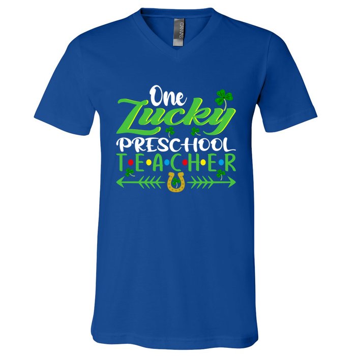 One Lucky Preschool Teacher St Patrick's Day For Teacher Funny Gift V-Neck T-Shirt