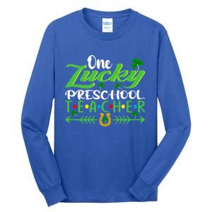 One Lucky Preschool Teacher St Patrick's Day For Teacher Funny Gift Tall Long Sleeve T-Shirt