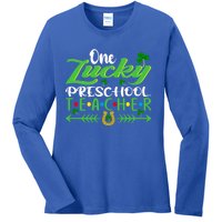 One Lucky Preschool Teacher St Patrick's Day For Teacher Funny Gift Ladies Long Sleeve Shirt