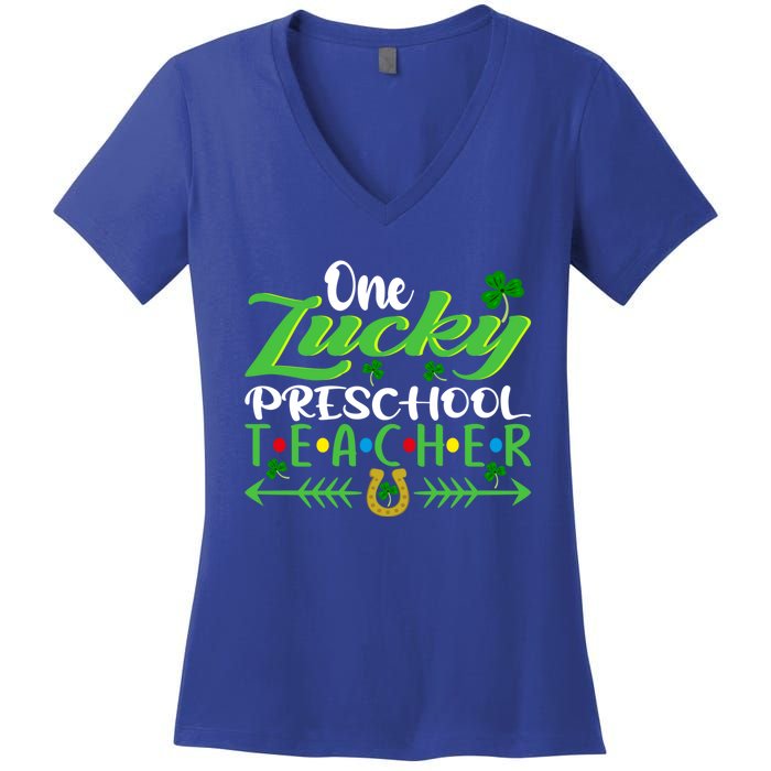 One Lucky Preschool Teacher St Patrick's Day For Teacher Funny Gift Women's V-Neck T-Shirt