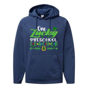 One Lucky Preschool Teacher St Patrick's Day For Teacher Funny Gift Performance Fleece Hoodie