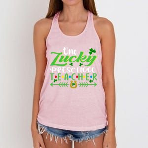 One Lucky Preschool Teacher St Patrick's Day For Teacher Funny Gift Women's Knotted Racerback Tank