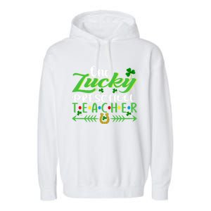 One Lucky Preschool Teacher St Patrick's Day For Teacher Funny Gift Garment-Dyed Fleece Hoodie