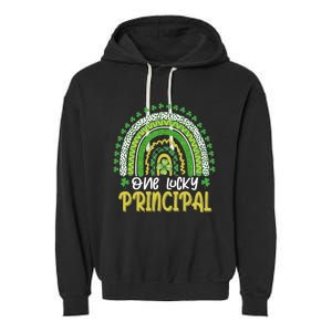 One Lucky Principal School Teacher St Patricks Day Rainbow Garment-Dyed Fleece Hoodie