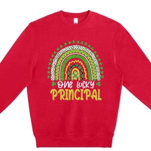 One Lucky Principal School Teacher St Patricks Day Rainbow Premium Crewneck Sweatshirt