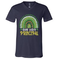 One Lucky Principal School Teacher St Patricks Day Rainbow V-Neck T-Shirt