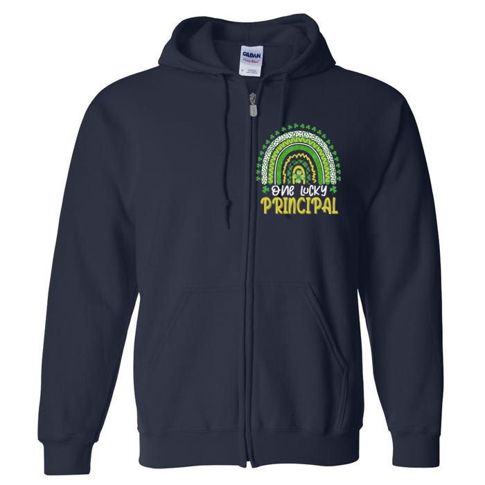 One Lucky Principal School Teacher St Patricks Day Rainbow Full Zip Hoodie