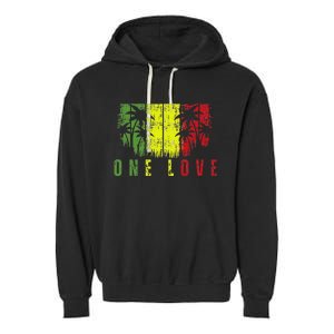 One Love Palm Tree Reggae Music Rasta Garment-Dyed Fleece Hoodie