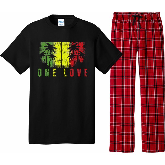 One Love Palm Tree Reggae Music Rasta Pajama Set