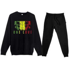 One Love Palm Tree Reggae Music Rasta Premium Crewneck Sweatsuit Set