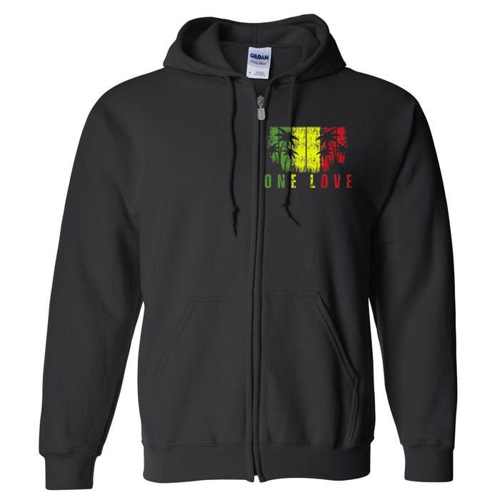 One Love Palm Tree Reggae Music Rasta Full Zip Hoodie