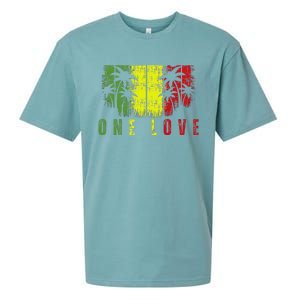 One Love Palm Tree Reggae Music Rasta Sueded Cloud Jersey T-Shirt