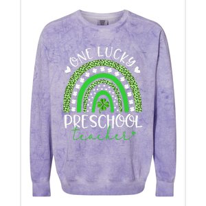 One Lucky Preschool Teacher rainbow St Patricks Day Colorblast Crewneck Sweatshirt