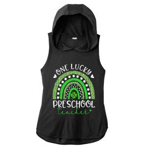 One Lucky Preschool Teacher rainbow St Patricks Day Ladies PosiCharge Tri-Blend Wicking Draft Hoodie Tank