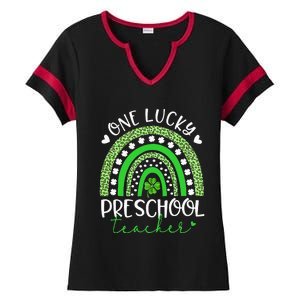 One Lucky Preschool Teacher rainbow St Patricks Day Ladies Halftime Notch Neck Tee