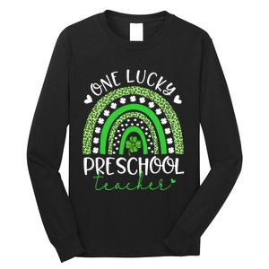 One Lucky Preschool Teacher rainbow St Patricks Day Long Sleeve Shirt