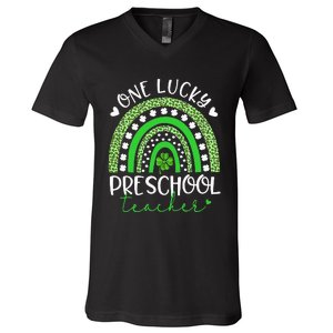 One Lucky Preschool Teacher rainbow St Patricks Day V-Neck T-Shirt