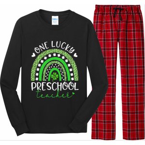 One Lucky Preschool Teacher rainbow St Patricks Day Long Sleeve Pajama Set