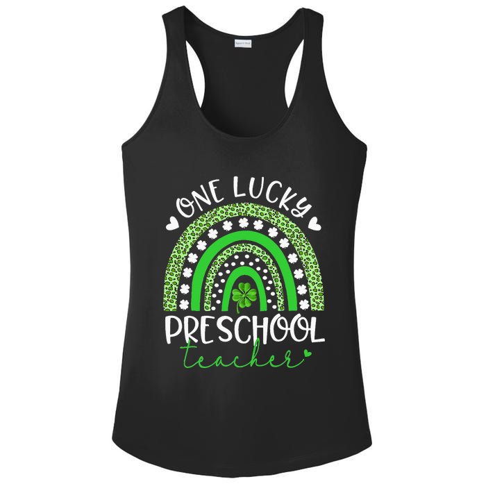 One Lucky Preschool Teacher rainbow St Patricks Day Ladies PosiCharge Competitor Racerback Tank