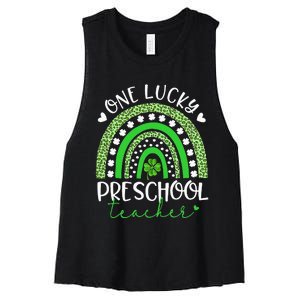 One Lucky Preschool Teacher rainbow St Patricks Day Women's Racerback Cropped Tank