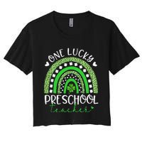 One Lucky Preschool Teacher rainbow St Patricks Day Women's Crop Top Tee