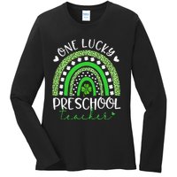 One Lucky Preschool Teacher rainbow St Patricks Day Ladies Long Sleeve Shirt