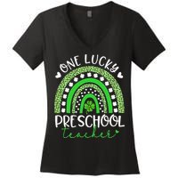 One Lucky Preschool Teacher rainbow St Patricks Day Women's V-Neck T-Shirt