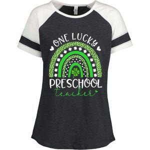 One Lucky Preschool Teacher rainbow St Patricks Day Enza Ladies Jersey Colorblock Tee