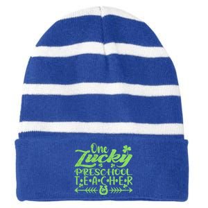 One Lucky Preschool Teacher St Patrick's Day Cute Gift Striped Beanie with Solid Band