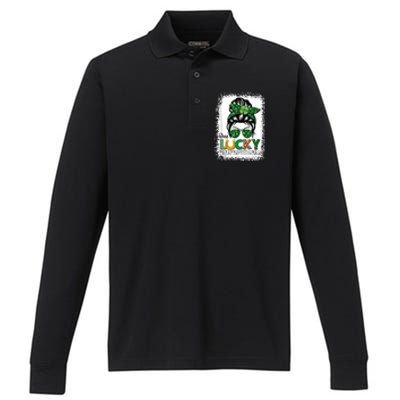 One Lucky Para St Patricks Day Shamrock Paraprofessional Performance Long Sleeve Polo