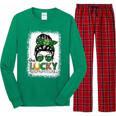 One Lucky Para St Patricks Day Shamrock Paraprofessional Long Sleeve Pajama Set