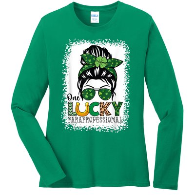 One Lucky Para St Patricks Day Shamrock Paraprofessional Ladies Long Sleeve Shirt