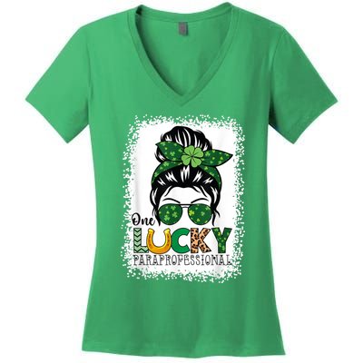 One Lucky Para St Patricks Day Shamrock Paraprofessional Women's V-Neck T-Shirt