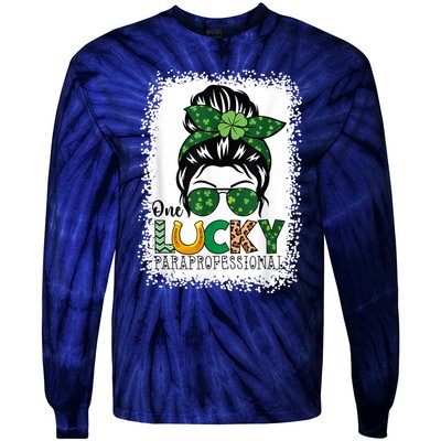 One Lucky Para St Patricks Day Shamrock Paraprofessional Tie-Dye Long Sleeve Shirt