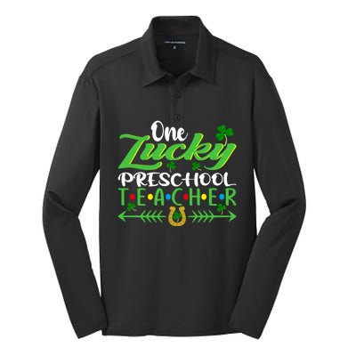 One Lucky Preschool Teacher St Patrick's Day For Teacher Funny Gift Silk Touch Performance Long Sleeve Polo