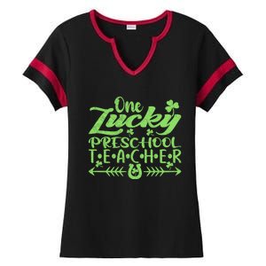 One Lucky Preschool Teacher St Patrick's Day Gift Ladies Halftime Notch Neck Tee