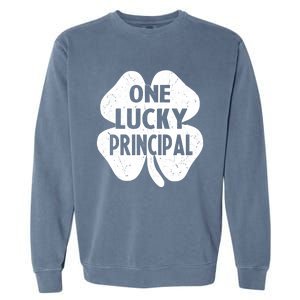 One Lucky Principal Gift Teacher St Patricks Day Shamrock Cute Gift Garment-Dyed Sweatshirt