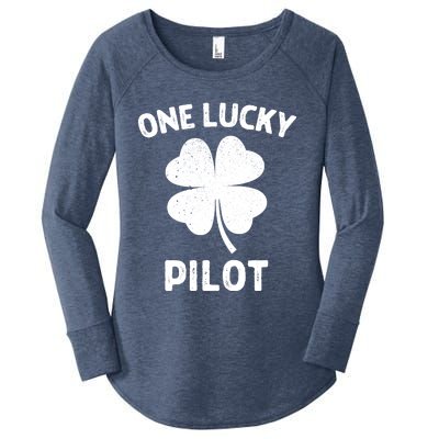 One Lucky Pilot St Patricks Day Green Shamrock Leaf Women's Perfect Tri Tunic Long Sleeve Shirt