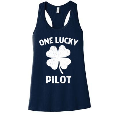 One Lucky Pilot St Patricks Day Green Shamrock Leaf Women's Racerback Tank