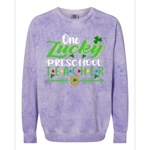 One Lucky Preschool Teacher St Patrick's Day For Teacher Cool Gift Colorblast Crewneck Sweatshirt