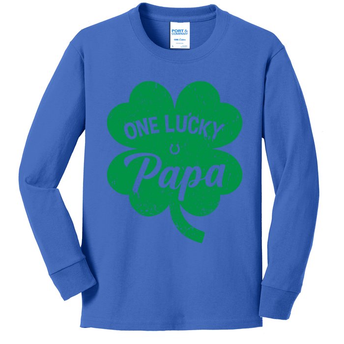 One Lucky Papa Shamrock Four Leaf Clover St Patricks Day Mom Cool Gift Kids Long Sleeve Shirt