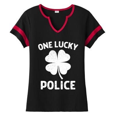 One Lucky Police St Patricks Day Green Shamrock Leaf Ladies Halftime Notch Neck Tee