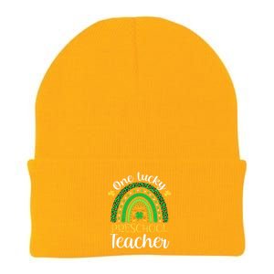 One Lucky Preschool Teacher St Patricks Day Teacher Rainbow Graphic Plus Size Knit Cap Winter Beanie