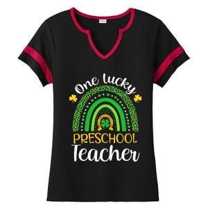 One Lucky Preschool Teacher St Patricks Day Teacher Rainbow Graphic Plus Size Ladies Halftime Notch Neck Tee