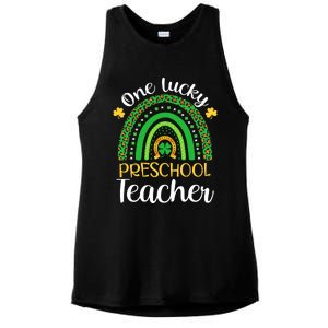 One Lucky Preschool Teacher St Patricks Day Teacher Rainbow Graphic Plus Size Ladies PosiCharge Tri-Blend Wicking Tank